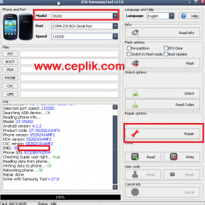 samsung s5282 z3x box imei repair