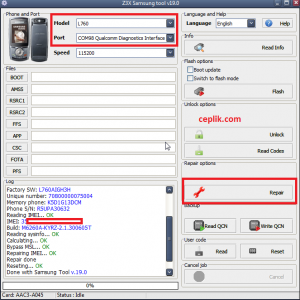 samsung l760 z3x box imei repair